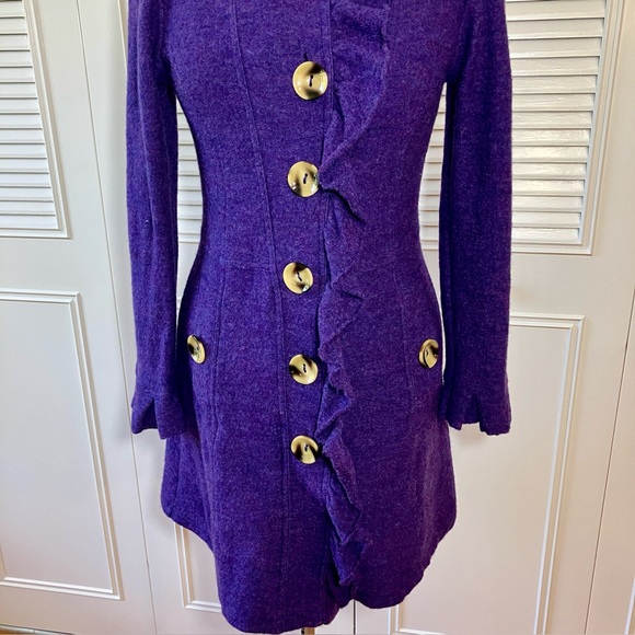 Anthropologie Luii Purple Ruffle Trim Lightweight Felted Wool Jacket - Small - Picture 4 of 11